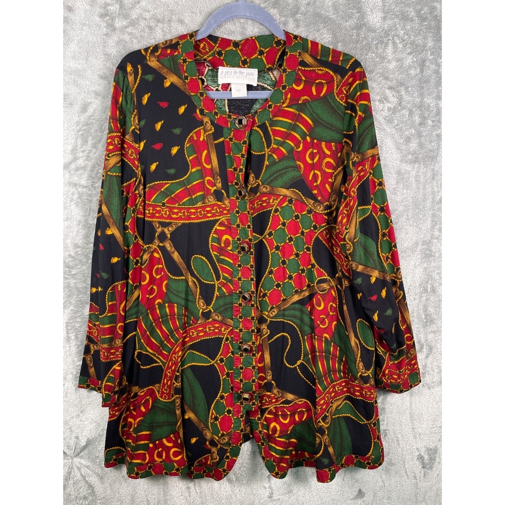 A Pea in the Pod Tunic Top Large Equestrian Colorful Button Up Maternity Vintage